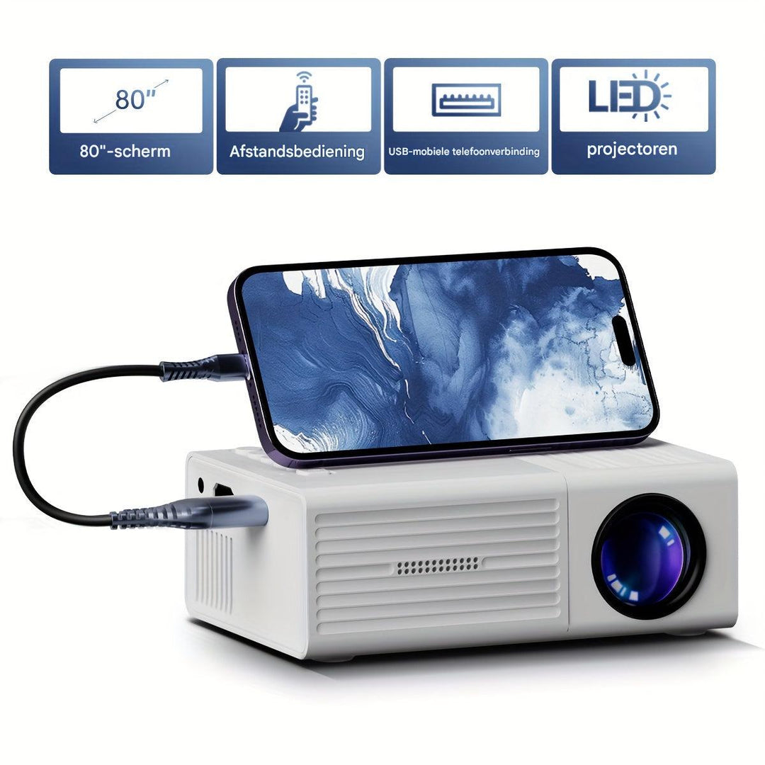 LED Mini-Projektor, ideal für Outdoor-Kinoabende und Spiele im Freien mit Freunden.