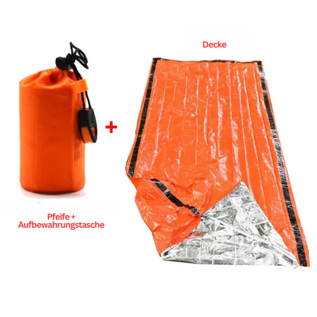 Robuster Notfallschlafsack für Wandern & Camping. Kompakt, wasserdicht & isolierend für Wärme.