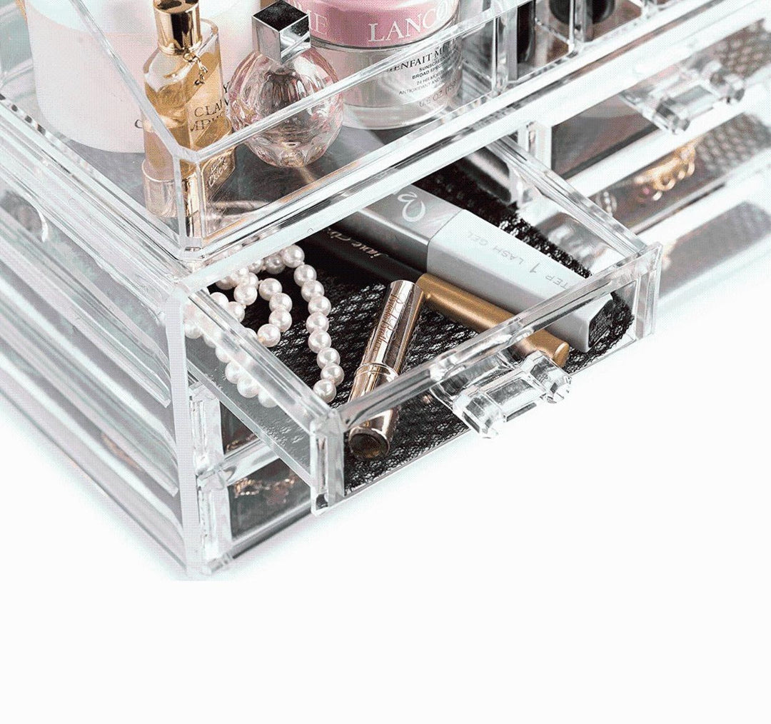 Transparenter Acryl Kosmetik Organizer mit 3 Schubladen; ideal für Make-up & Schmuck im Bad.