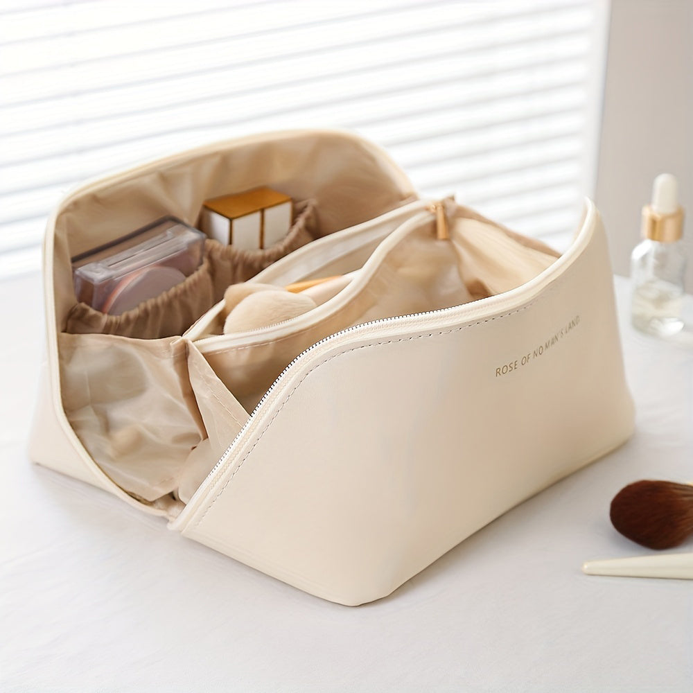 Geschlossener Luxus Kosmetik Reise Organizer für Damen, elegantes Design, sicherer Reißverschluss.