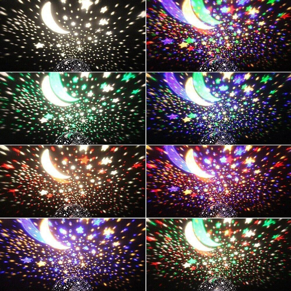 Dunkle Kosmos Projektorlampe projiziert bunte Sterne an Decke, LED Nachtlicht für Kinderzimmer & Schlafzimmer.