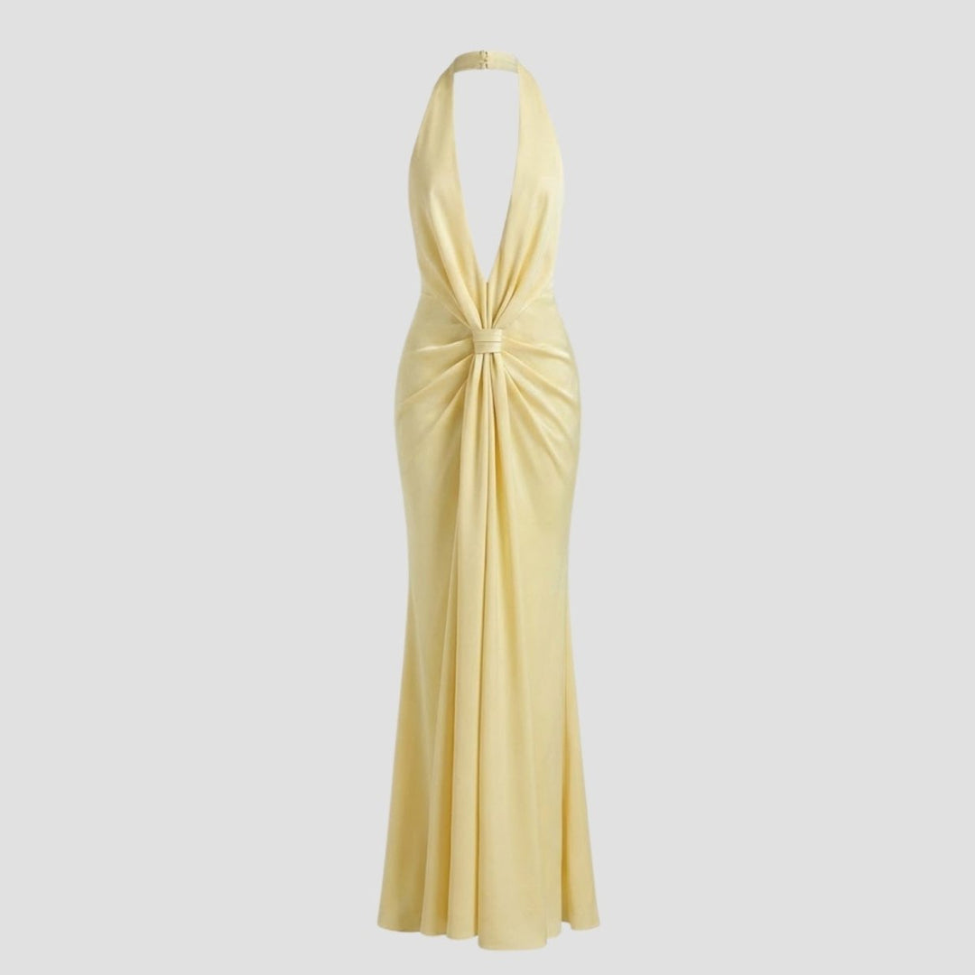 Festliches Damenkleid, glitzernd & rückenfrei, mit elegantem tiefem Ausschnitt für besondere Anlässe.