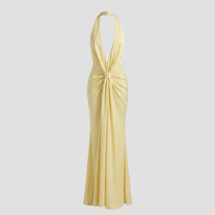 Festliches Damenkleid, glitzernd & rückenfrei, mit elegantem tiefem Ausschnitt für besondere Anlässe.