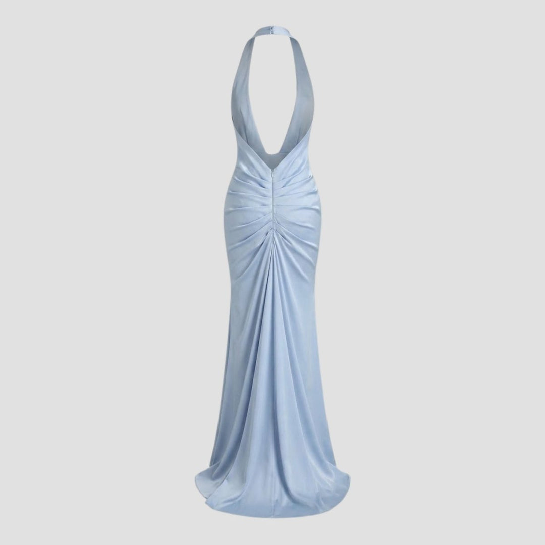 Festliches Maxikleid für Damen, elegant & glitzernd, mit tiefem Ausschnitt und rückenfreiem Design.