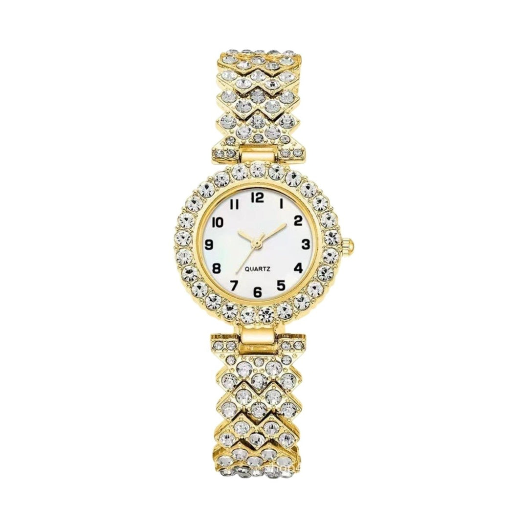 Glanzvolles Damen Uhrenset mit filigranem Armband, ideal als edles Geschenk oder modischer Akzent.