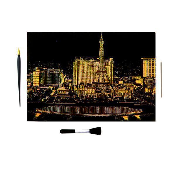 Geschenkidee für Erwachsene: Las Vegas Nachtansicht Kratzposter zum Stressabbau & Entspannen. Fördert Fokus & Kreativität.