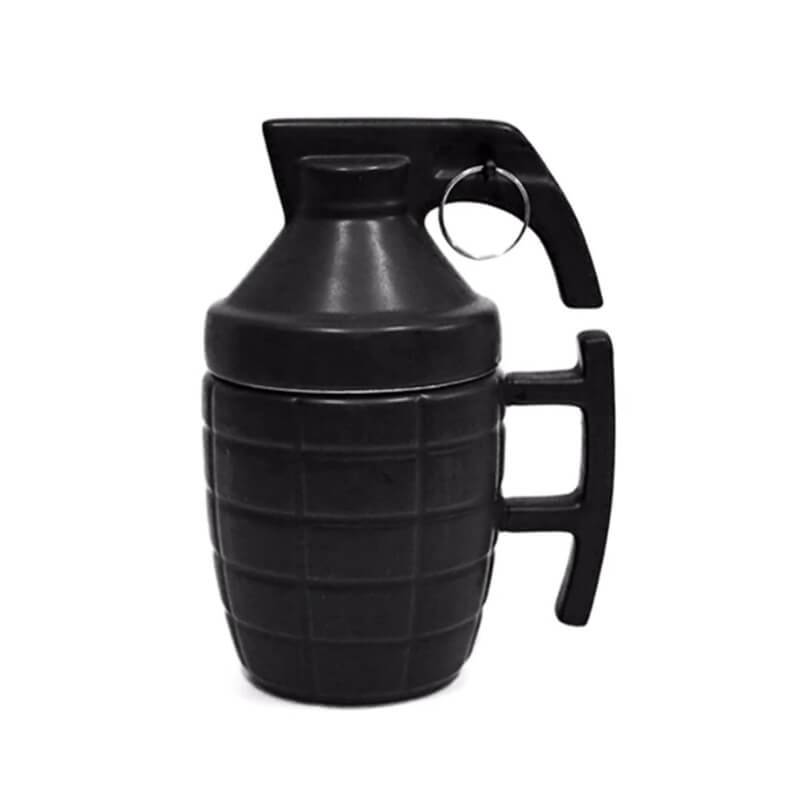Kreative Granaten-Kaffeetasse mit Deckel, einzigartiges Design für Kaffee & Tee. Keramik-Bürotasse, Geschenkidee für Männer.