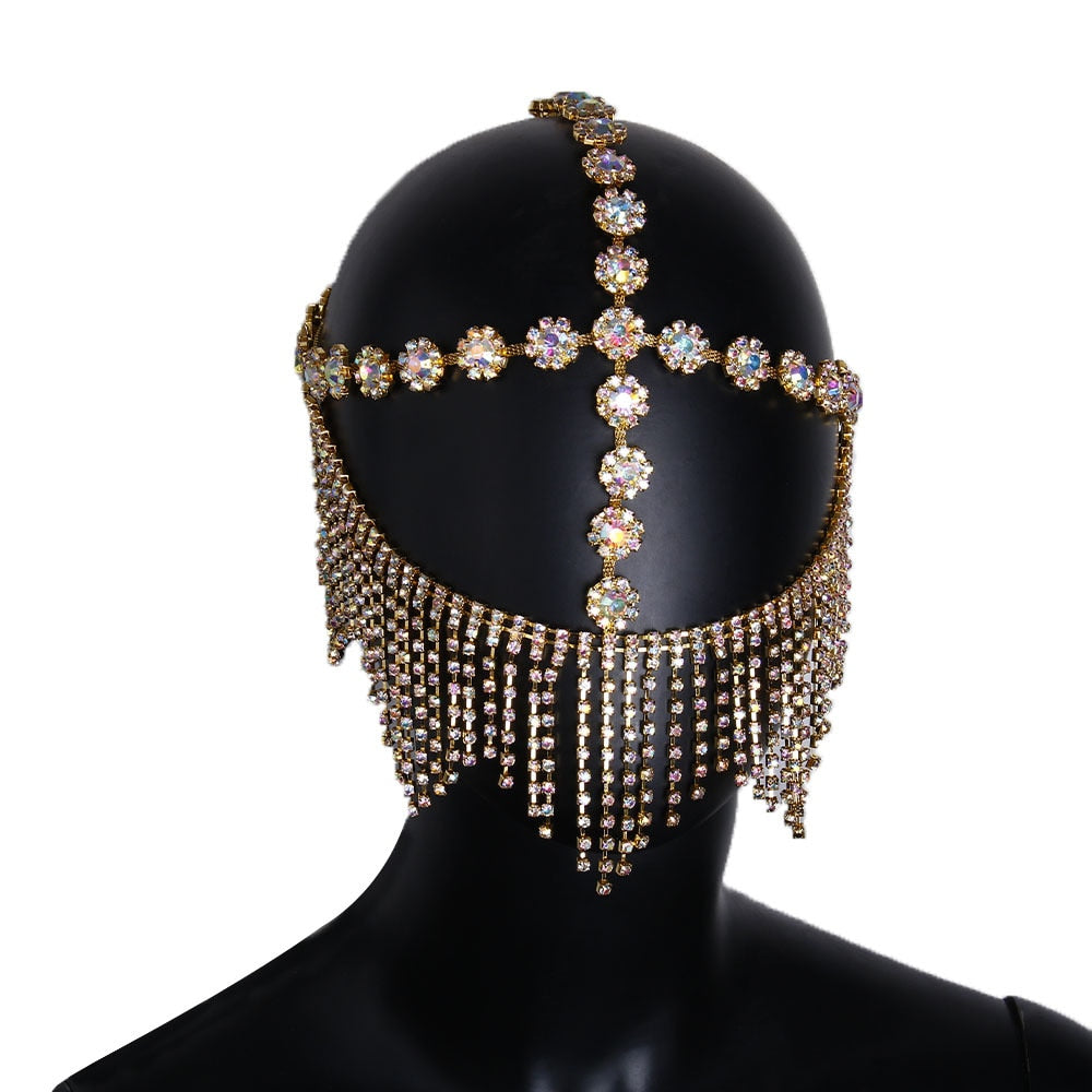 Festliche Schleier Maske, funkelnder Unisex Gesichtsschmuck mit Strass für glamouröse Maskerade Partys.