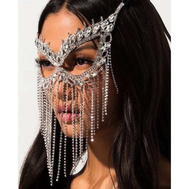 Party Maske: Funkelnde Strass Schleier Maske mit Quasten, glamouröses Abendaccessoire für Damen & Herren.