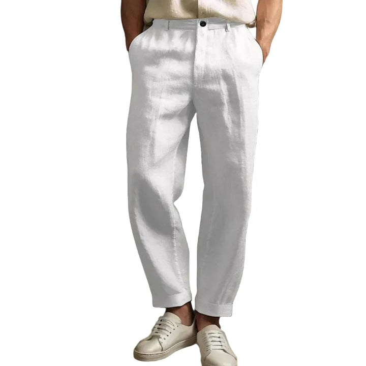 Herren luftige Sommerhose in Beige, locker und bequem, ideal für Freizeit, Urlaub und Strand.