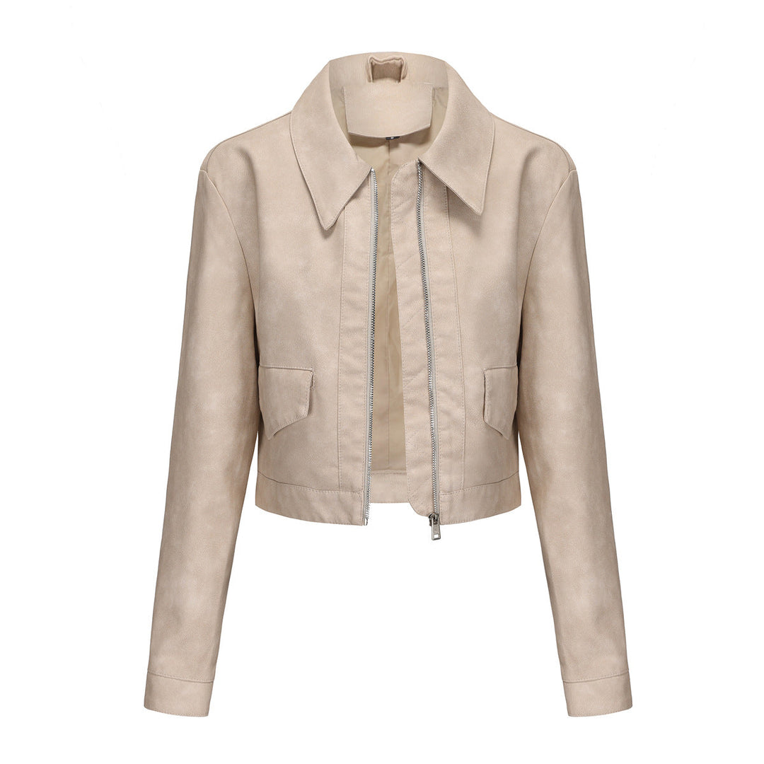 Kurze Damenjacke mit Wellenkragen, modisch elegant, ideal als Übergangs- & Freizeitjacke.