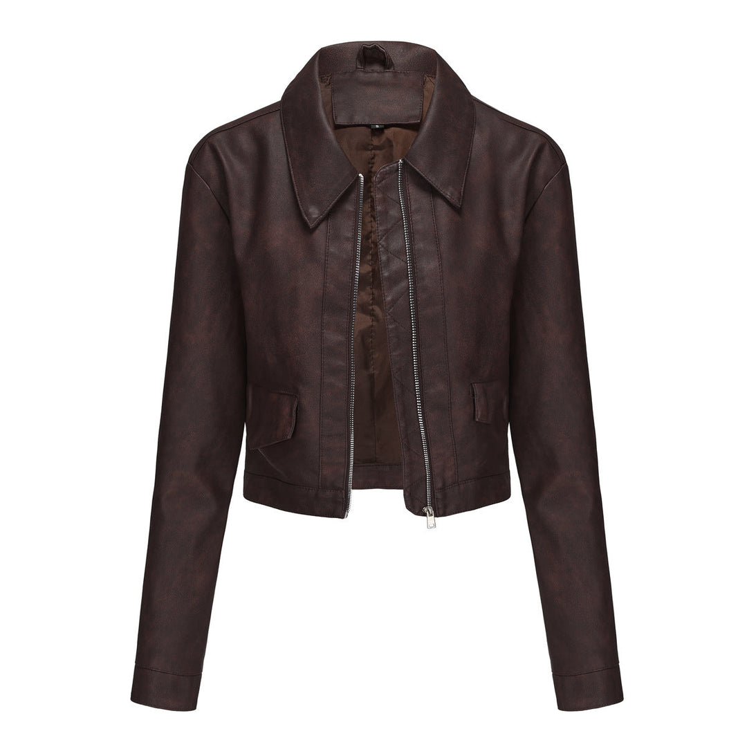 Stylische Freizeitjacke für Damen, kurz geschnitten mit elegantem Wellenkragen, für lässige & schicke Looks.