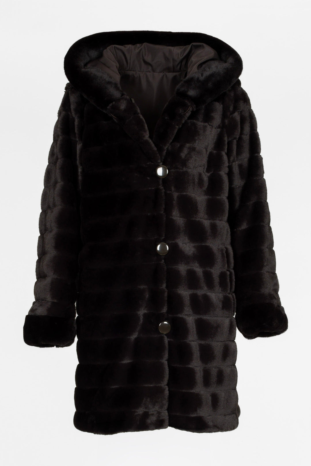 Detailansicht: Wendbarer Damen Kurzmantel mit eleganter Kapuze und schmeichelhafter A-Linien-Form.