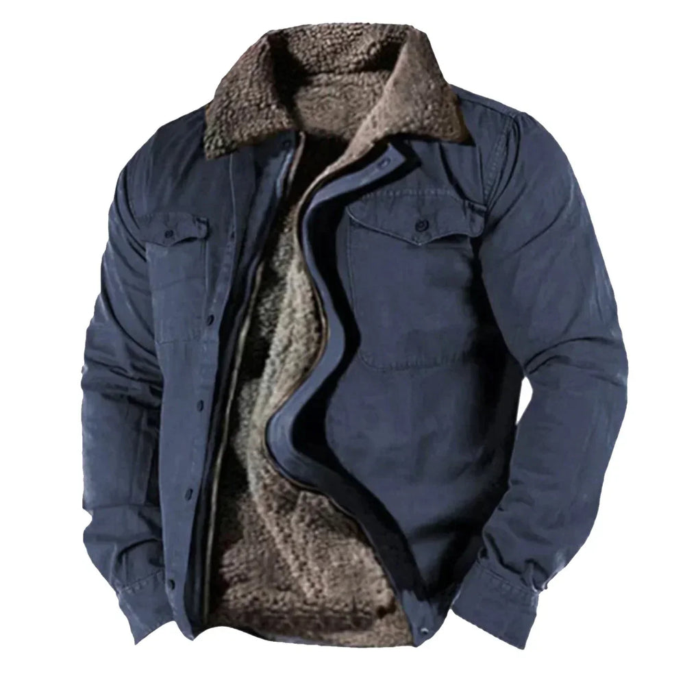 Dunkelgraue Herren Winterjacke mit Sherpa-Futter, ideal für Business-Casual und Freizeit, warme Oberbekleidung.