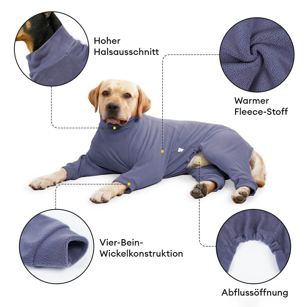 Robuster Hundepyjama für große Rassen, gemütliche Winterkleidung für kalte Nächte zu Hause.