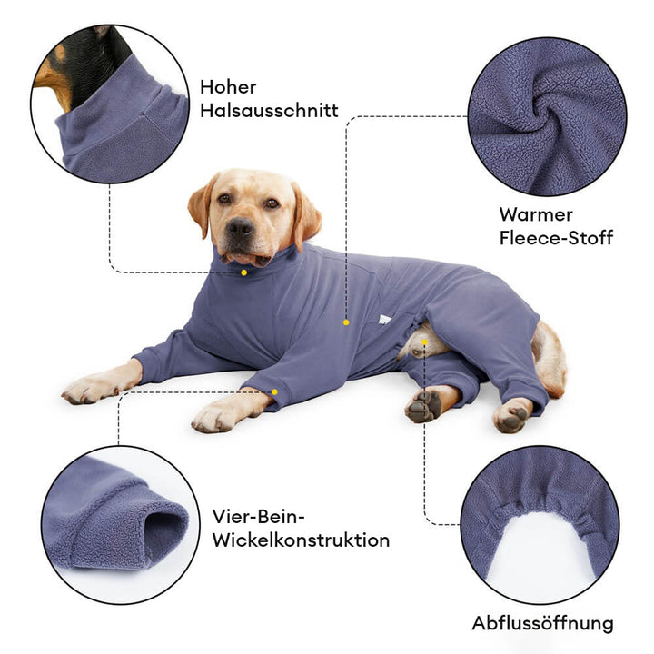 Robuster Hundepyjama für große Rassen, gemütliche Winterkleidung für kalte Nächte zu Hause.