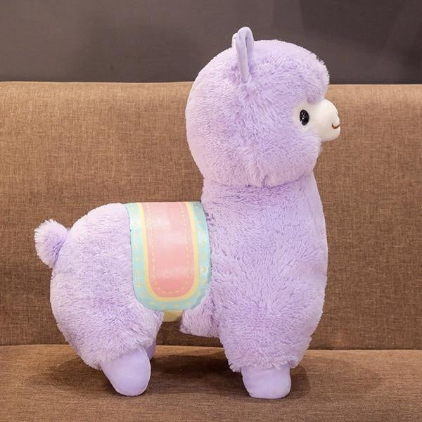 Weiches Alpaka Kuscheltier mit Sattel, flauschiges Lama Plüschtier in 30cm oder 50cm zum Spielen.