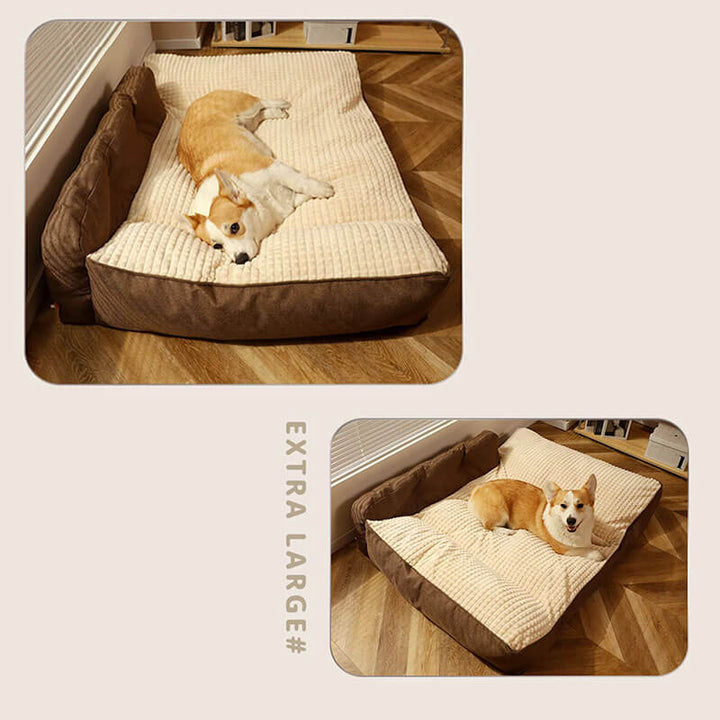 Braunes, flauschiges Hundebett, waschbar, ideal als gemütlicher Schlafplatz für Haustiere.