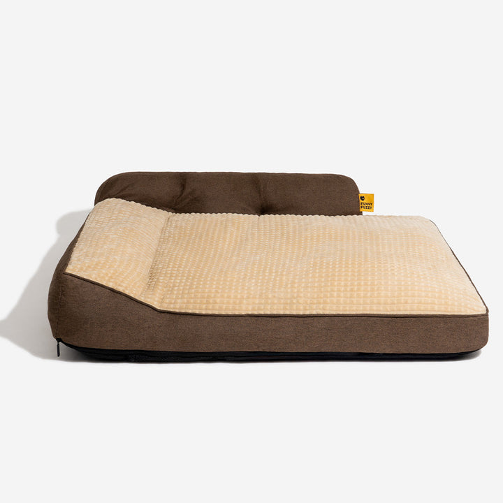 Großes, braunes Hundebett, waschbar und gemütlich, perfekt für einen entspannten Schlafplatz.