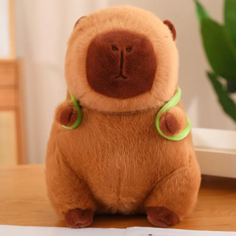 Braunes Capybara Kuscheltier mit Schildkrötenrucksack, perfektes niedliches Tierplüsch-Geschenk für Kinder.