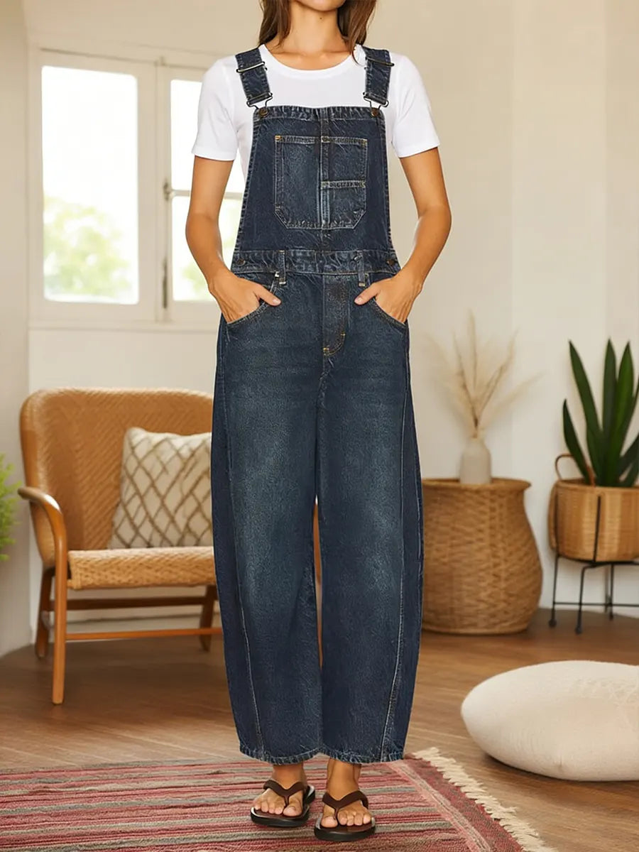 Bequemer Damen Jumpsuit in Latzhosen-Design, locker sitzend und vielseitig für Frühling & Sommer, mit Taschen.