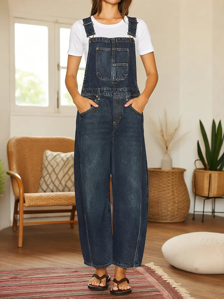 Bequemer Damen Jumpsuit in Latzhosen-Design, locker sitzend und vielseitig für Frühling & Sommer, mit Taschen.