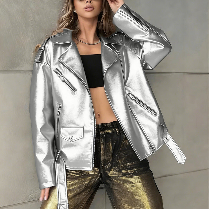 Oversized Damenjacke mit lässigem Schnitt, ein stilvolles Statement für den urbanen Fashion-Trend.