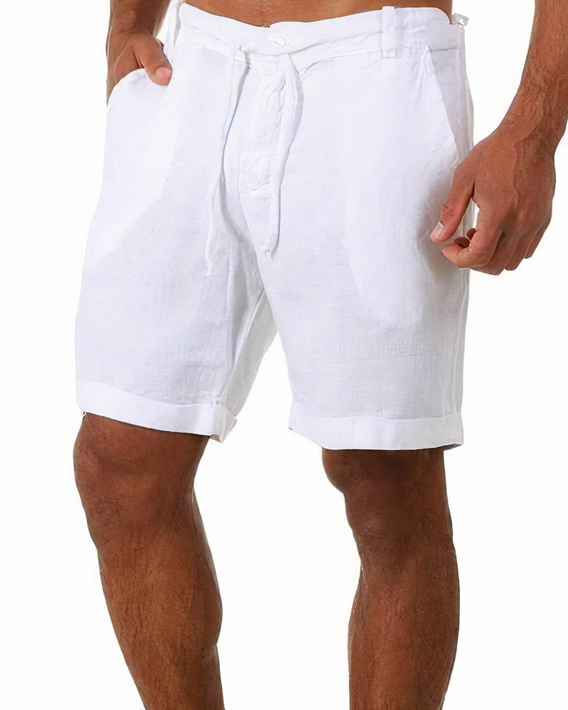 Stilvolle Herren Leo Shorts aus leichtem Leinenstoff, ideal für warme Sommertage. Komfortabel & modisch.