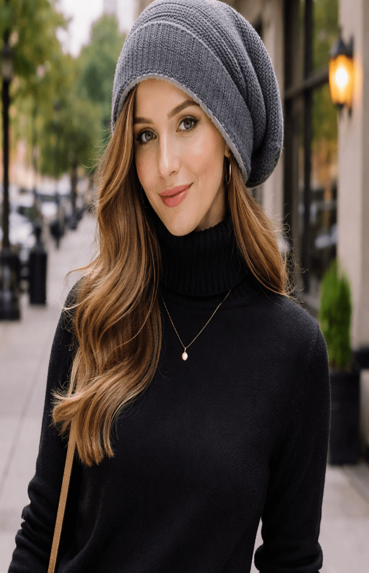 Lässige, warme Unisex Slouchy-Strickmütze "Imogen" für Herbst & Winter. Bequem & stylisch.