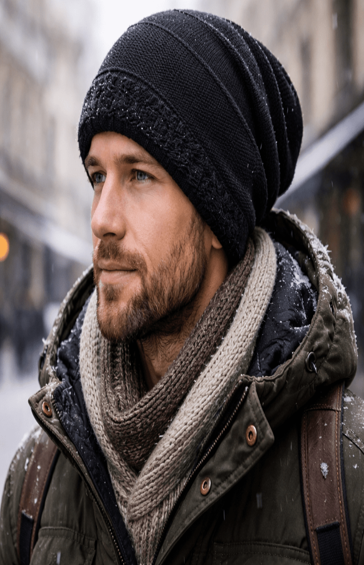 Bequeme Slouchy-Strickmütze "Imogen", warme Herbst- und Wintermütze für alle Geschlechter.