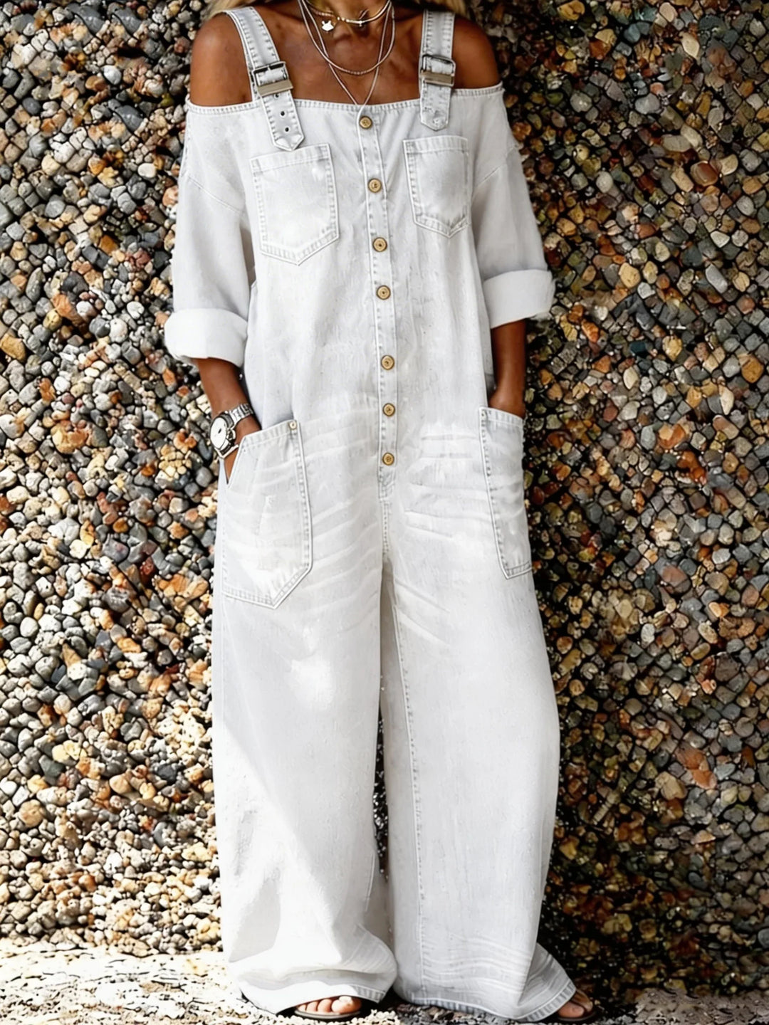 Stilvoller Damen Einteiler Overall mit weiten Beinen, lässig und bequem, ideal als Sommer-Streetwear.