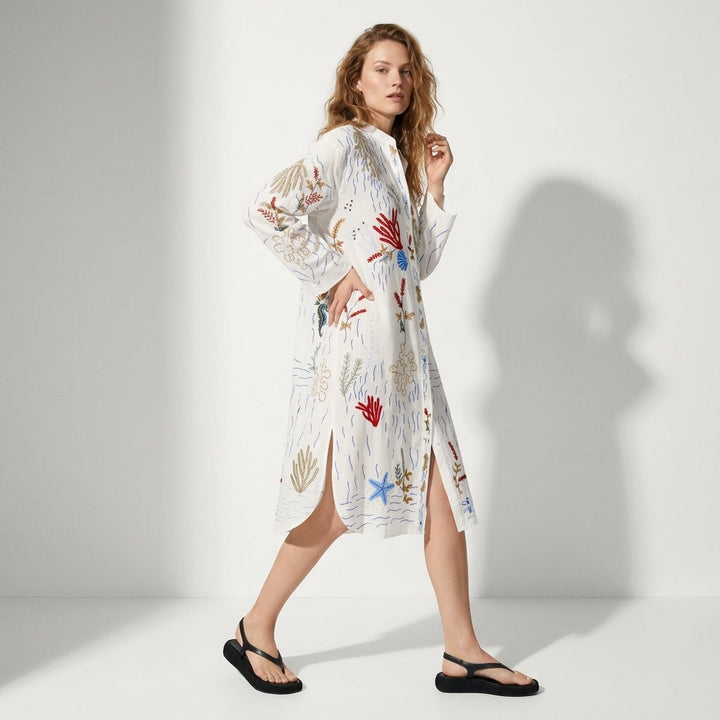 Modernes Damen Hemdkleid mit Kragen, bequemer Passform. Vielseitig für Büro, Alltag und entspannte Anlässe.