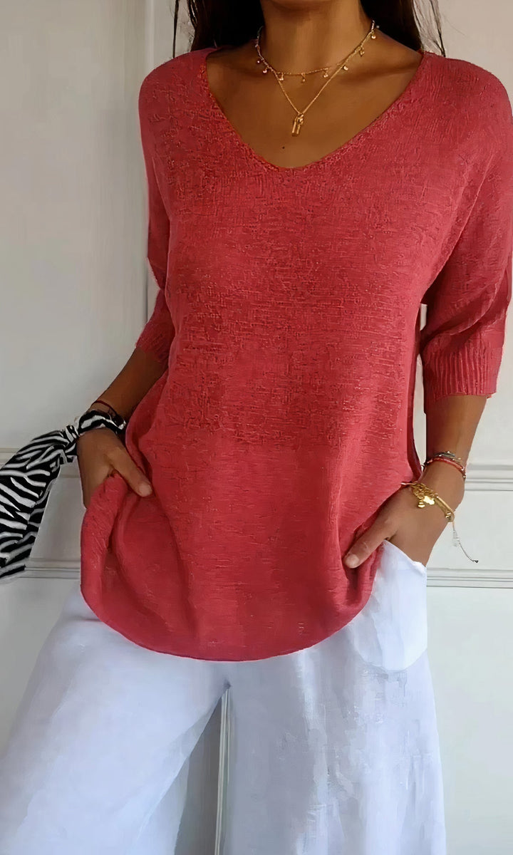 Lässiges Damen V-Ausschnitt Top, bequem und vielseitig für Alltag und Freizeit im Sommer.