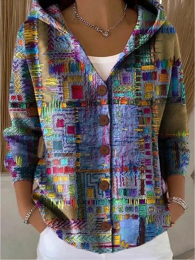 Langer Damen Künstler-Cardigan, gemütlich & vielseitig. Elegante Strickjacke für Herbst & Winter, lockere Passform.