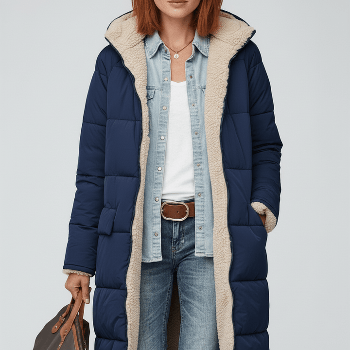 Langer gesteppter Damen-Steppmantel Lillian, warm & stilvoll für den Winter. Kuschelige Winterkleidung.