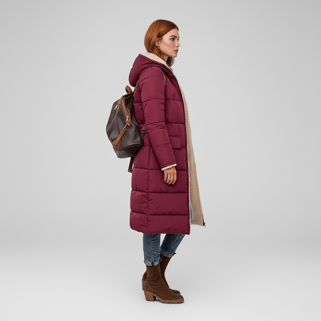 Elegante Damen-Oberbekleidung: Langer gesteppter Steppmantel Lillian. Warm & komfortabel.