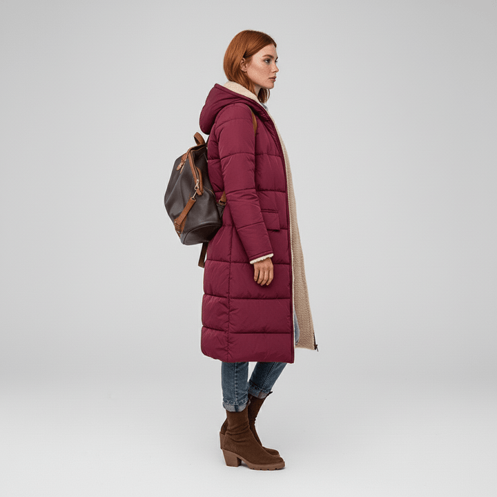 Elegante Damen-Oberbekleidung: Langer gesteppter Steppmantel Lillian. Warm & komfortabel.