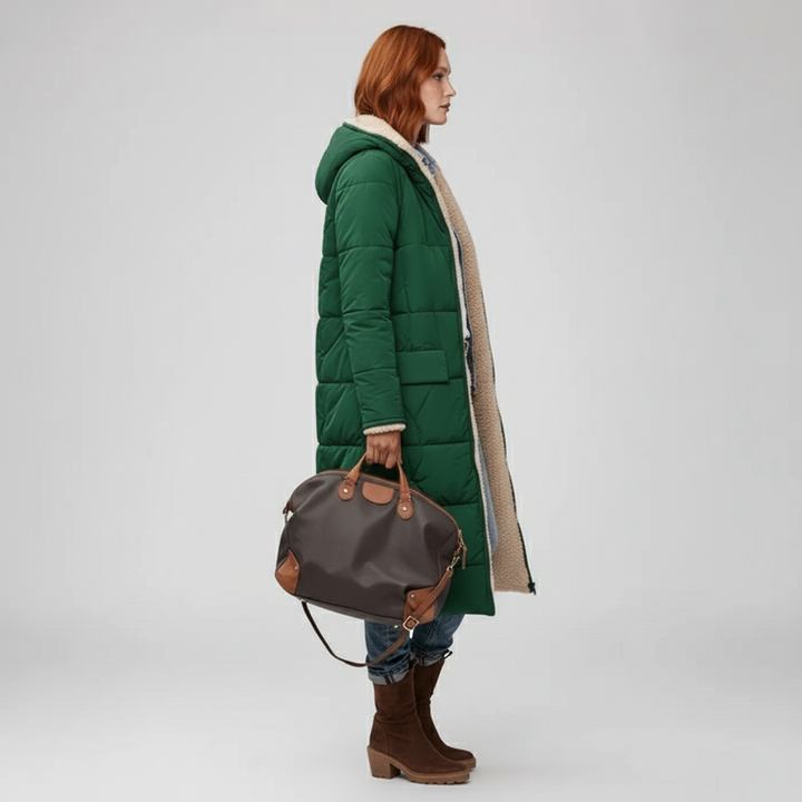 Warmer Damen-Wintermantel Lillian, lang und gesteppt. Unverzichtbar für kalte Wintertage.