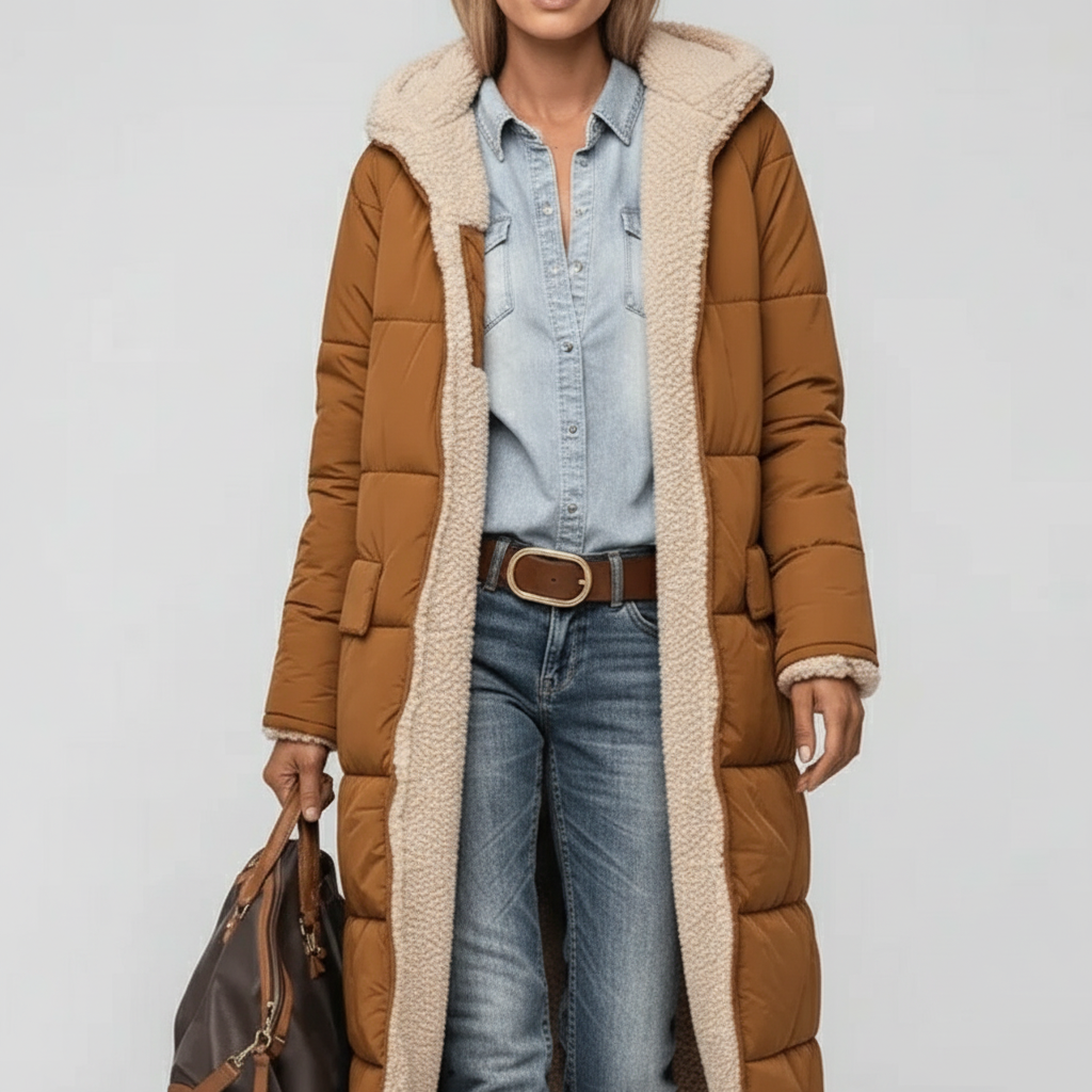 Casual & elegant: Langer gesteppter Steppmantel Lillian für Damen. Warmer Winterbegleiter.