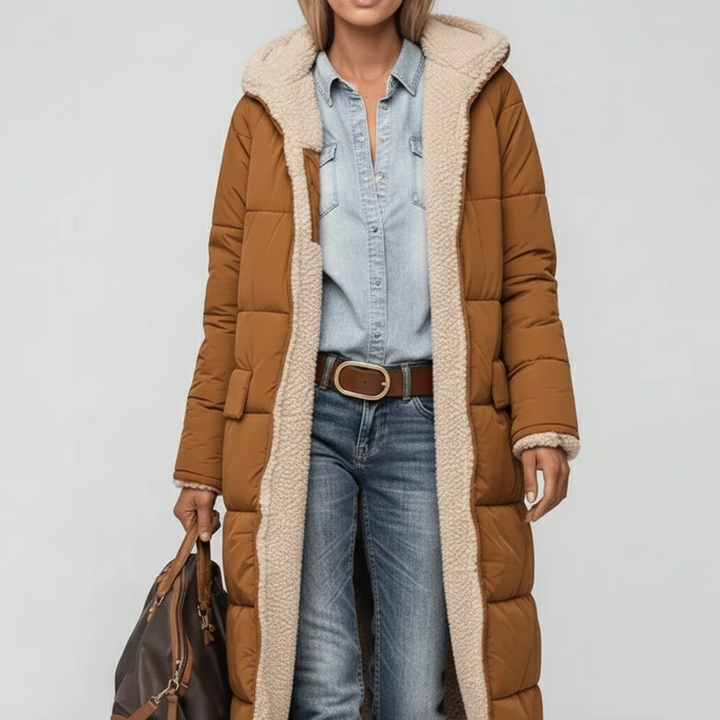 Casual & elegant: Langer gesteppter Steppmantel Lillian für Damen. Warmer Winterbegleiter.