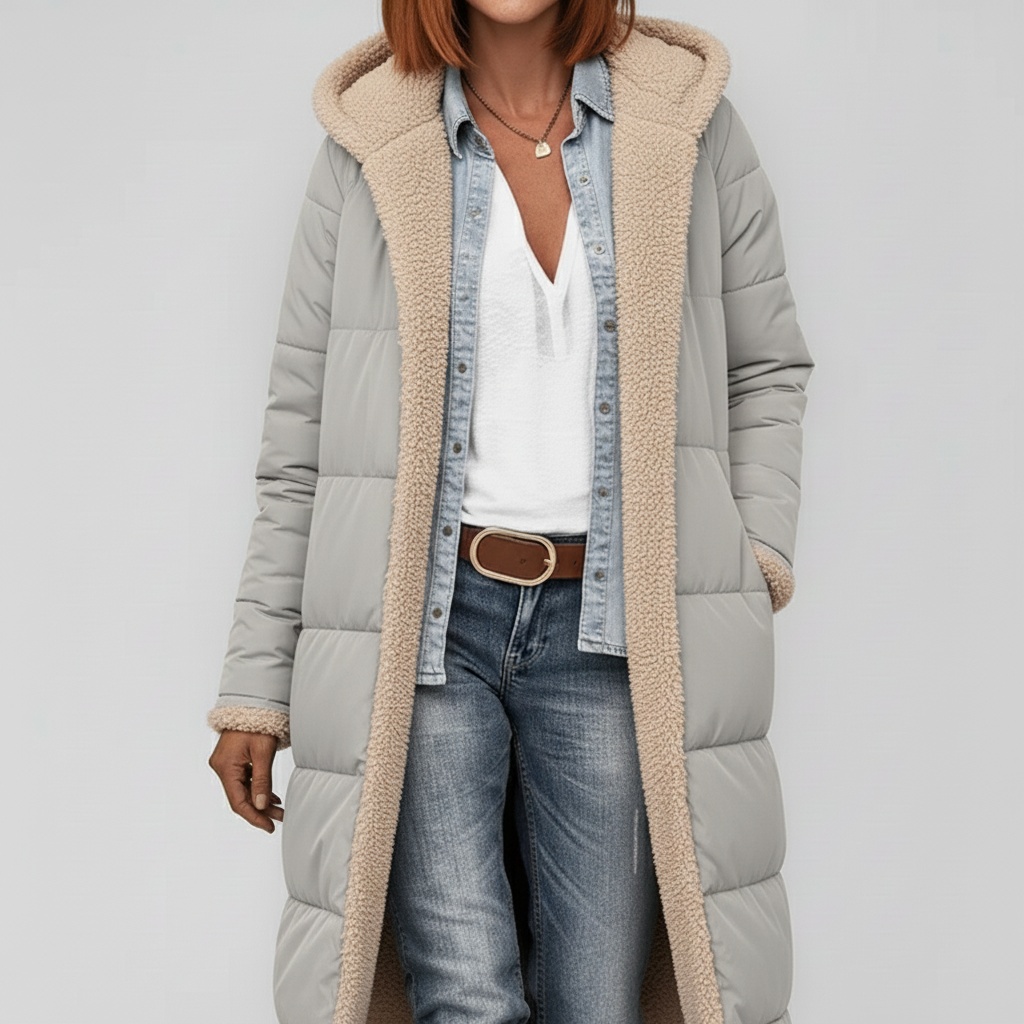 Gesteppter langer Damen-Wintermantel Lillian. Stilvolle Silhouette und wohlige Wärme.