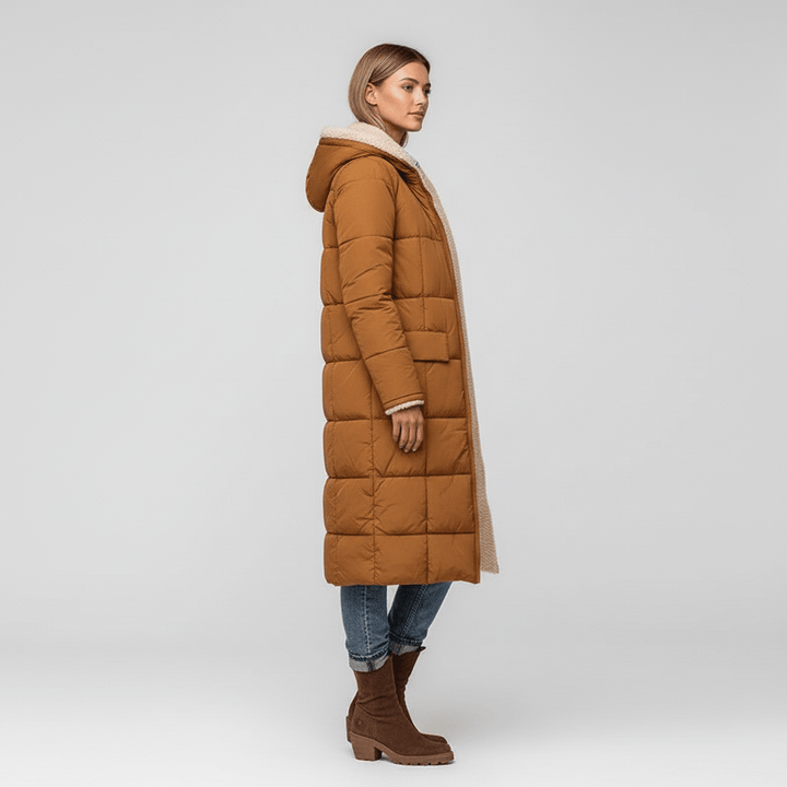 Damen Wintermantel Lillian, gesteppt & lang. Perfekte warme Oberbekleidung für kalte Tage.