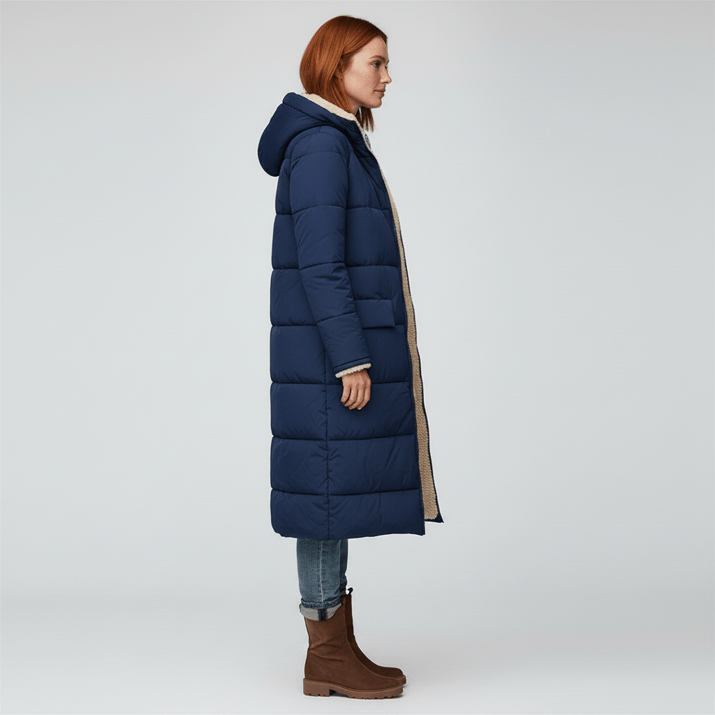 Detailansicht der hochwertigen Steppung am Damen-Wintermantel Lillian. Warm & langlebig.