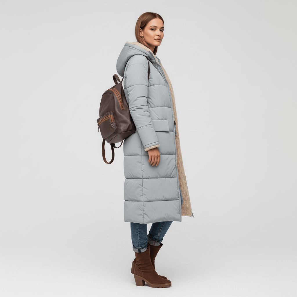 Langer Damen-Steppmantel Lillian, ideal für winterliche Spaziergänge. Gesteppt & sehr warm.