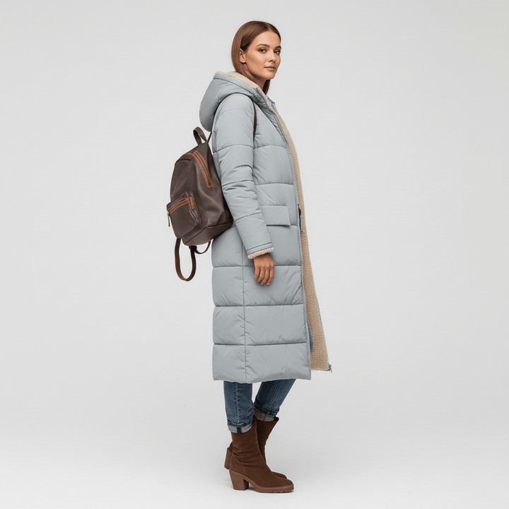 Langer Damen-Steppmantel Lillian, ideal für winterliche Spaziergänge. Gesteppt & sehr warm.