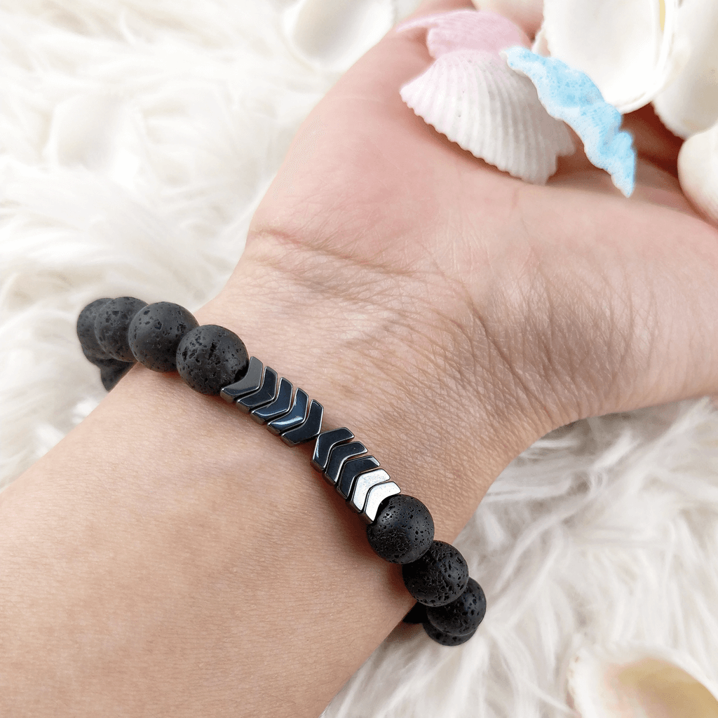 Anti-Stress Armband mit natürlichen Hämatit Steinen, unisex, für innere Ruhe.