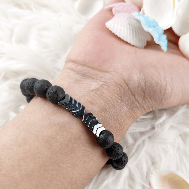 Anti-Stress Armband mit natürlichen Hämatit Steinen, unisex, für innere Ruhe.