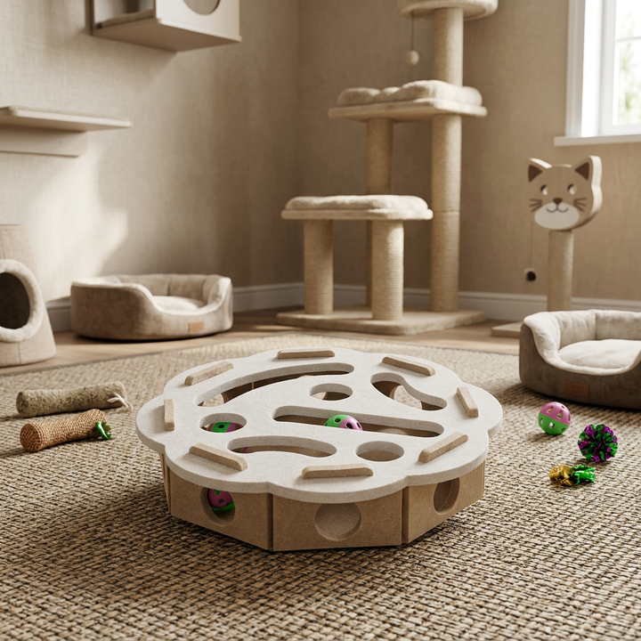 Nahaufnahme des weichen Filz-Materials vom interaktiven Katzen-Intelligenzspielzeug für sicheren Spielspaß.
