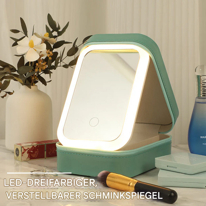 LED Kosmetikspiegel Box mit 3 Lichtmodi & Touchsteuerung, ideal als Reise-Organizer & Make-up Aufbewahrung.