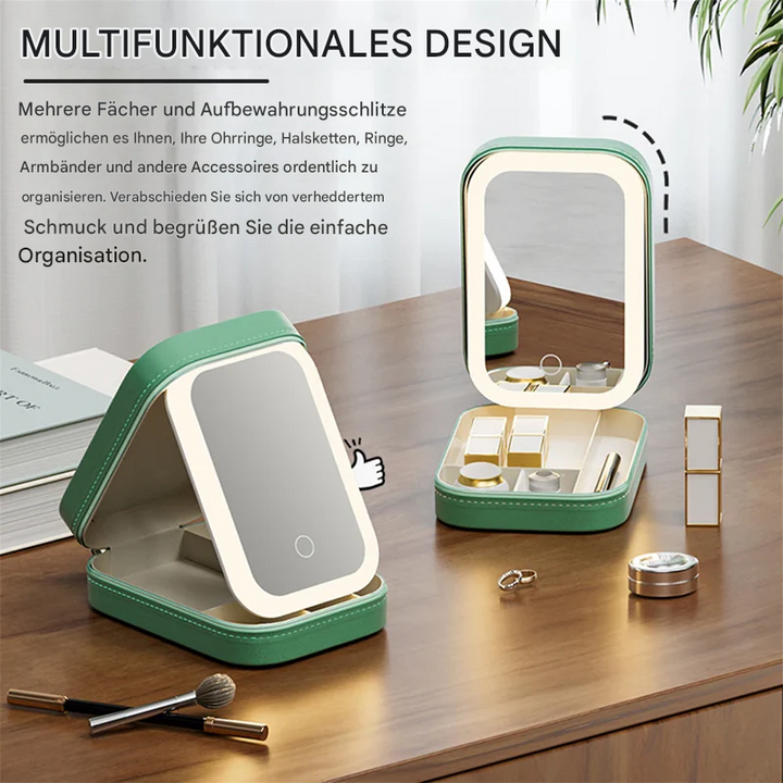 Elegante LED Kosmetikspiegel Box, perfektes Geschenk für Beauty-Liebhaberinnen, mit Schminkspiegel & Organizer.